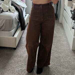 Brown Corduroy Wide-Leg Pants